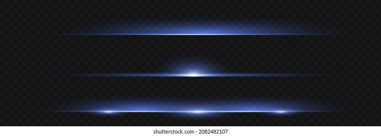 Set with white horizontal highlights. Laser beams, horizontal light beams. Beautiful flashes of light. Glowing stripes on a dark background