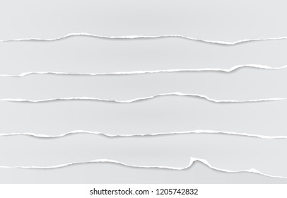 Set white horizontal ripped paper strips, torn note paper for text or message