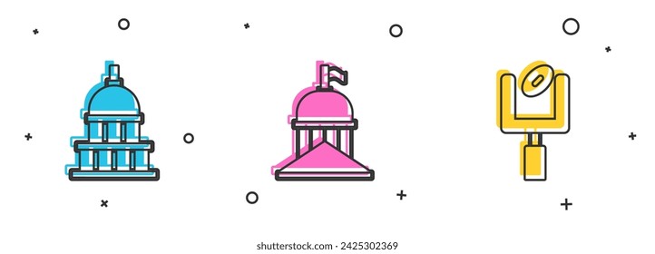 Set White House,  and American football goal post icon. Vector