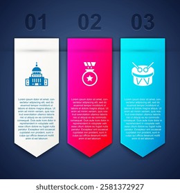 Set White House, Medal with star and Drum and drum sticks. Business infographic template. Vector