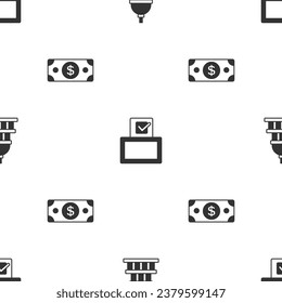 Set White House, Vote box and Stacks paper money cash on seamless pattern. Vector