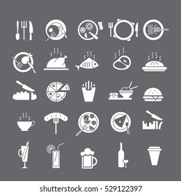 Set of white icon with food