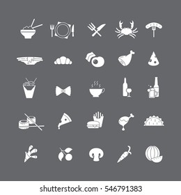 Set of white icon with food