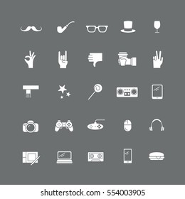 Set of white icon with hipster items