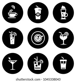 Set of white icons isolated against a black background, on a theme Drink
