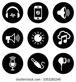 Set of white icons isolated against a black background, on a theme Music