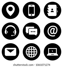 Set of white icons isolated against a black background, on a theme Contacts and communication