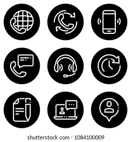 Set of white icons isolated against a black background, on a theme Communications