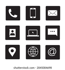Set of white icons isolated against a black background, on a theme Contacts and communication