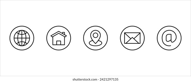 Set of white icons isolated against a black background, on a theme Contacts and communication