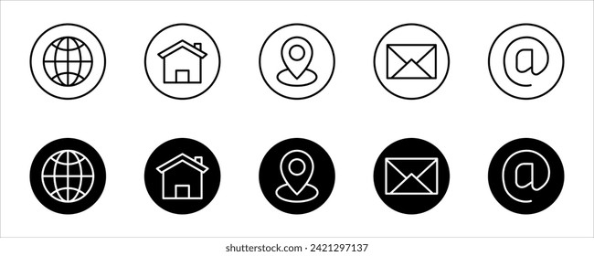 Set of white icons isolated against a black background, on a theme Contacts and communication