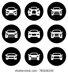 Set of white icons isolated against a black background, on a theme Car