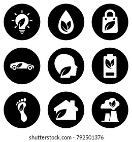 Set of white icons isolated against a black background, on a theme Ecology