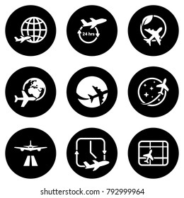 Set of white icons isolated against a black background, on a theme Aircraft