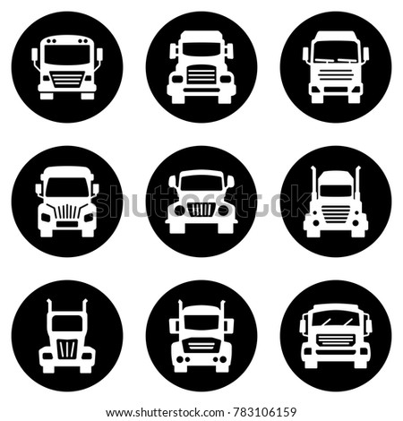 Set of white icons isolated against a black background, on a theme Trucks