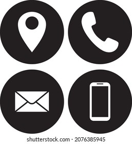 Set of white icons isolated a black background Contact us