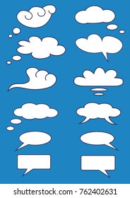 
Set of white idea clouds on blue sky background,dialog box, chat bubbles, vector 
