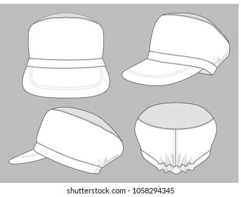Set White Industry Hat With Hair Net Template Vector.