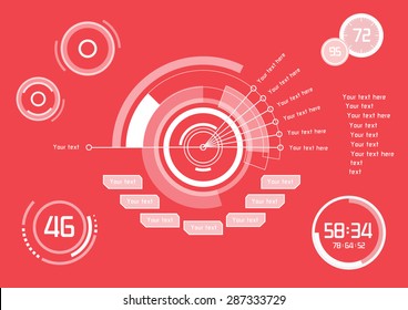 Set Of White Infographics As Head-up Display On Red Background