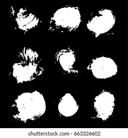 set of white ink brush strokes. Collection of grunge hand-drown strokes for your design. Isolated elements. Vector illustration.