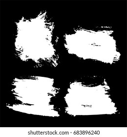 set of white ink brush strokes. Collection of grunge hand-drown strokes for your design. Isolated elements. Vector illustration.