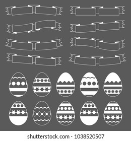 Set of white isolated Easter eggs on a black background. Simple flat vector illustration. Suitable for decoration of postcards, advertising, magazines, websites.