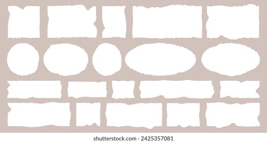 Set of white jagged, torn, ripped, jagged papers shapes vector illustration