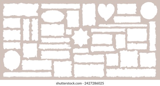 Conjunto de blanco dentado, rasgado, rasgado, dentado papeles formas ilustración vectorial