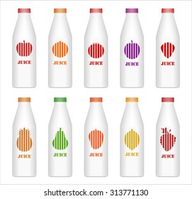 Set of white juice bottles. Vector on white background.