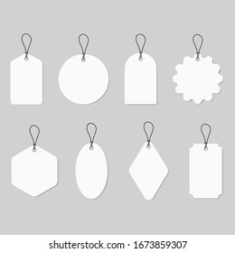 Set Of Blank White Tags With Rope White Shopping Labels And Price
