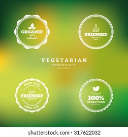 Set of white labels on a colored background for organic products