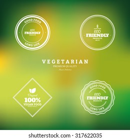 Set of white labels on a colored background for organic products
