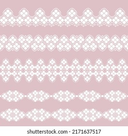 set of white lace borders with abstract pattern on a pink background
