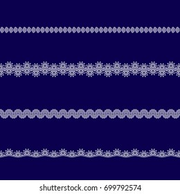 set of white lace ribbons on a blue background