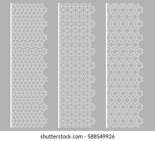 Set of white lace seamless borders, line patterns. Tribal ethnic arabic, indian, decorative ornaments, fashion collection. Isolated design elements for headline, banners, wedding invitation cards