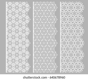 Set of white lace seamless borders, line patterns. Tribal ethnic arabic, indian decorative ornaments, fashion collection. Isolated design elements for headline, banners, wedding invitation cards