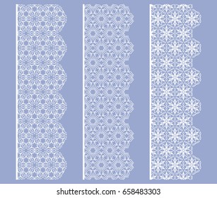 Set of white lace seamless borders, line patterns. Tribal ethnic arabic, indian, turkish decorative ornaments, fashion collection. Isolated elements for headline, banners, wedding invitation cards