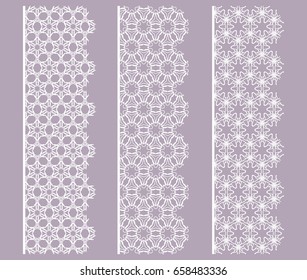 Set of white lace seamless borders, line patterns. Tribal ethnic arabic, indian, turkish decorative ornaments, fashion collection. Isolated elements for headline, banners, wedding invitation cards