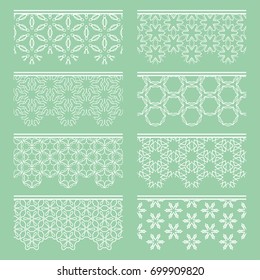 Set of white lace seamless borders, line patterns. Tribal ethnic arabic, indian, turkish decorative ornaments, fashion collection. Isolated elements for headline, banners, wedding invitation cards