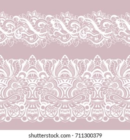  set white laces. seamless pattern, vector border.
