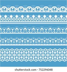  set white laces. seamless pattern, vector border.