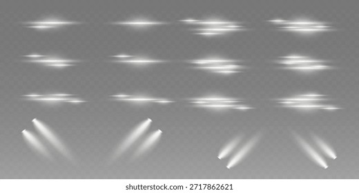 Conjunto de líneas Horizontales de luz blanca. Luz de luces y foco.