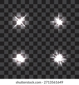 Conjunto de efectos de lente de luz blanca en ilustraciones de fondo transparente.