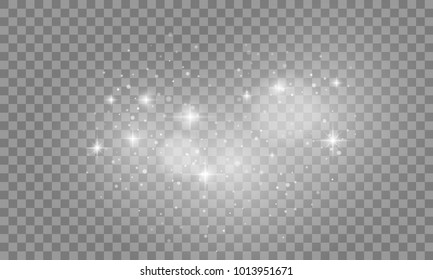 Set of white lights effects isolated on transparent background. Sun flash with Glow light and spotlight. Vector illustration.