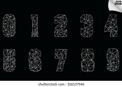 set of white line lowpoly number.