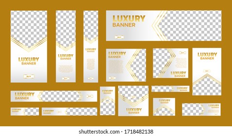 Set Of White Luxury Web Banners Of Standard Size With A Place For Photos. Vertical, Horizontal And Square Template. Business Ad Banner