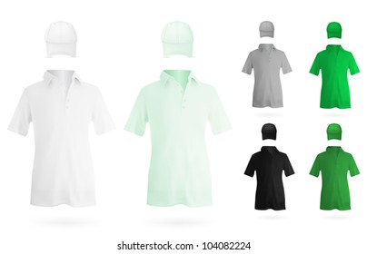 Set of white male polo and a baseball cap template.