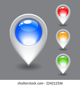 Set of white map pointer icon. Vector illustration