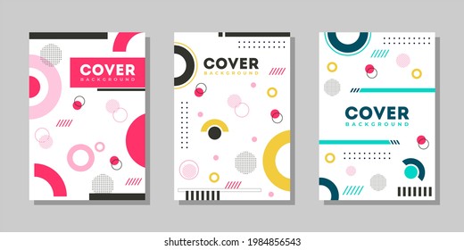 Conjunto de fondo de portada de Memphis blancos con formas geométricas abstractas de color. Adecuado para portada, pancarta, afiche, promoción, publicidad, tarjeta