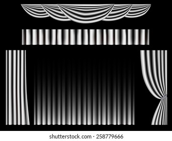 Set of white metal curtain, vector illustration.